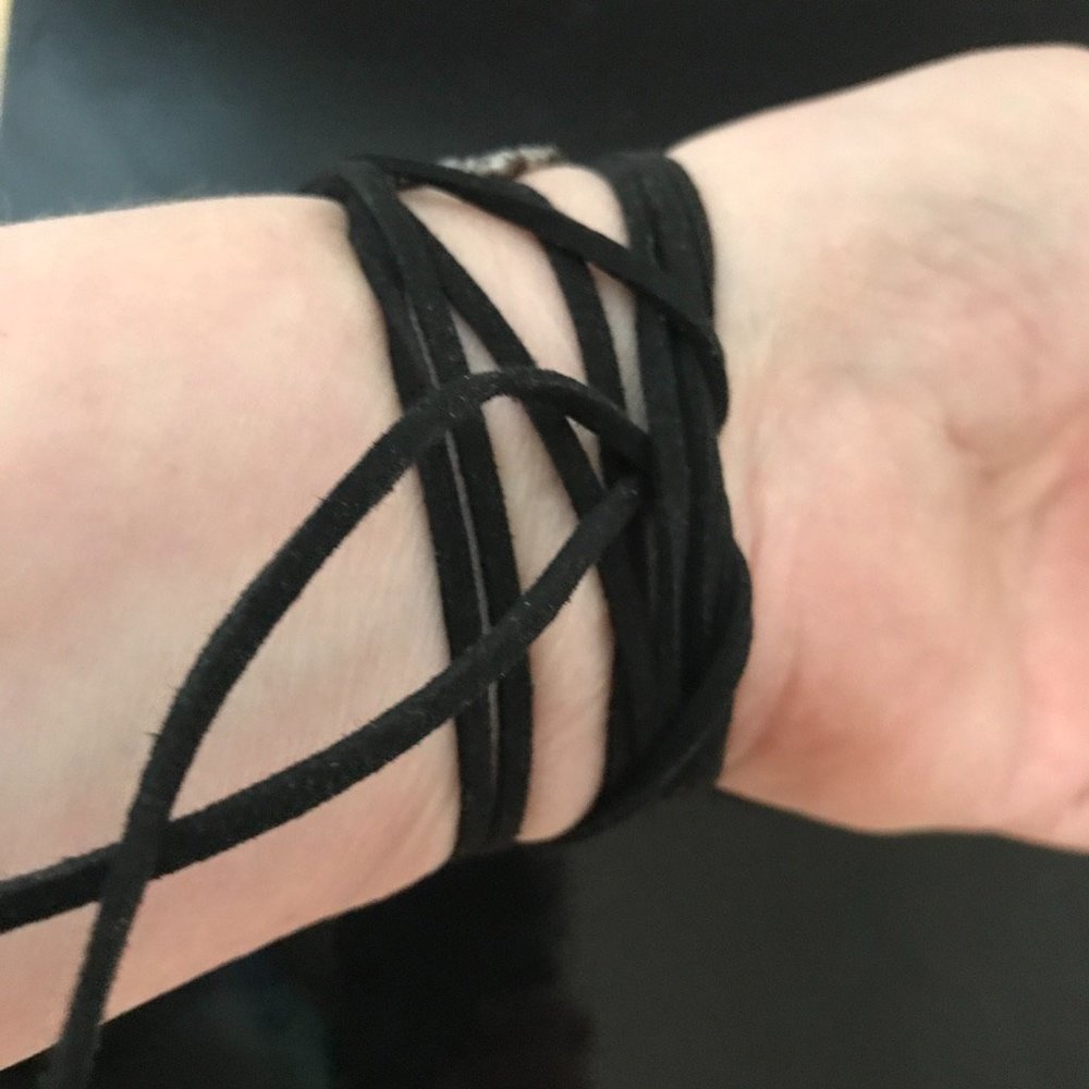 Sterling Silver Cuff Bracelet Leather Yoga Wrap Tie Antique Floral 925 Victorian - Picture 5 of 7